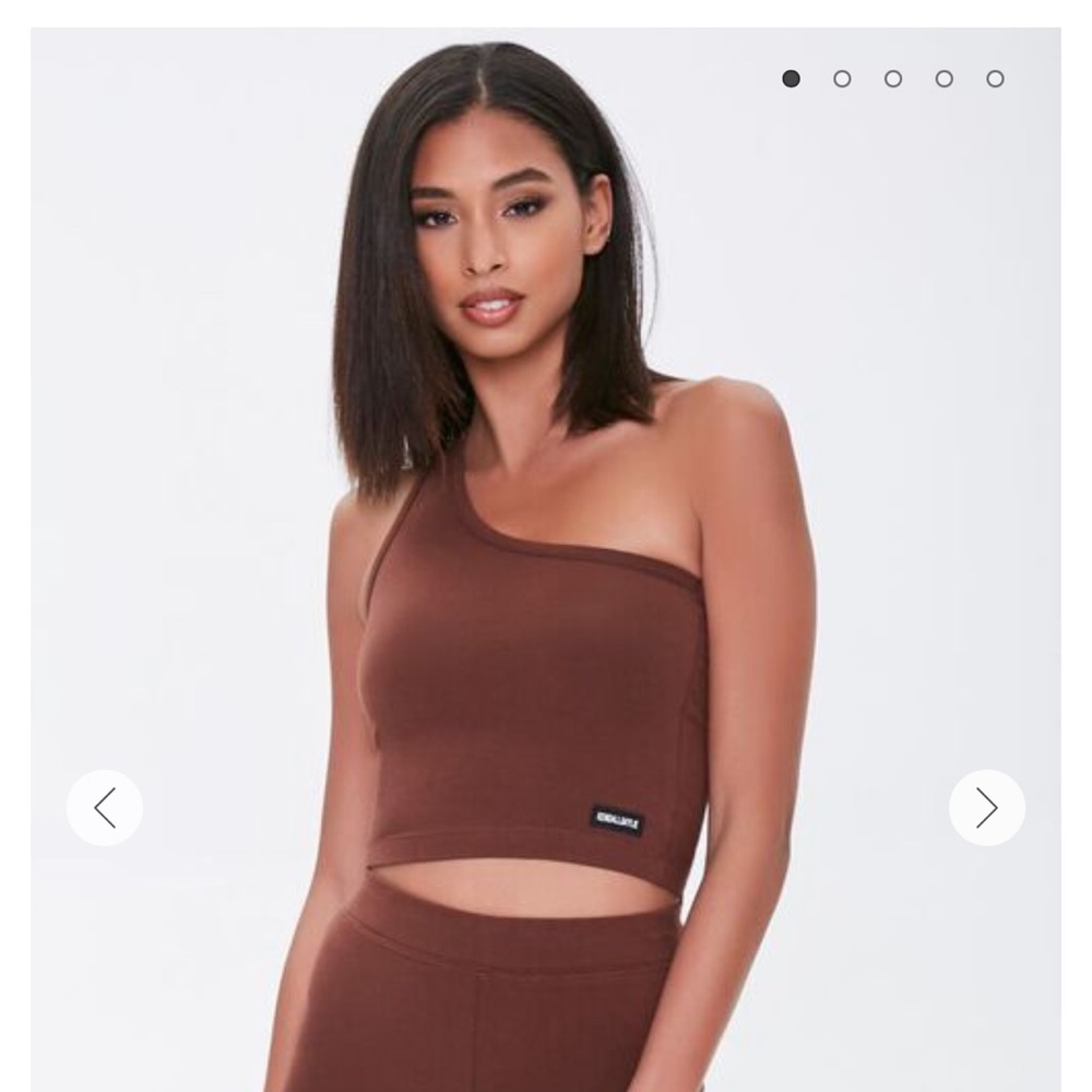 Brown One Shoulder Knit Tank Top Cropped Shirt Crop Sleeveless Summer Blouse Gym